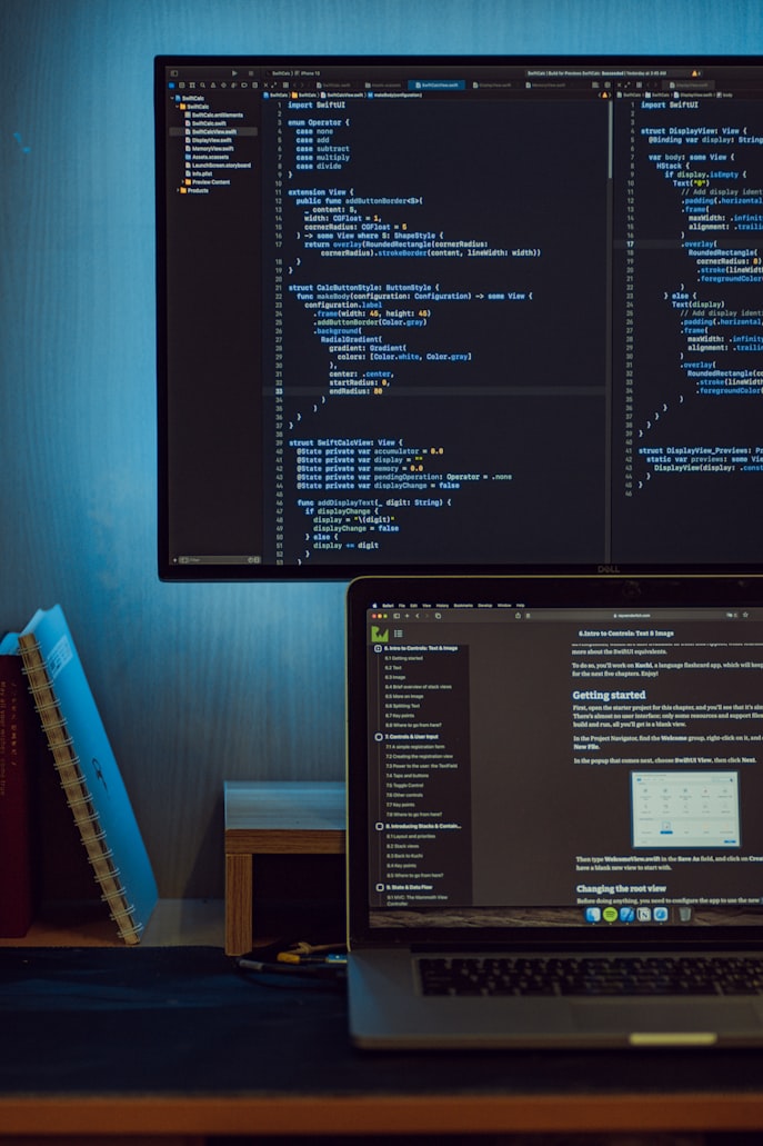 Development environment shown across multiple screens